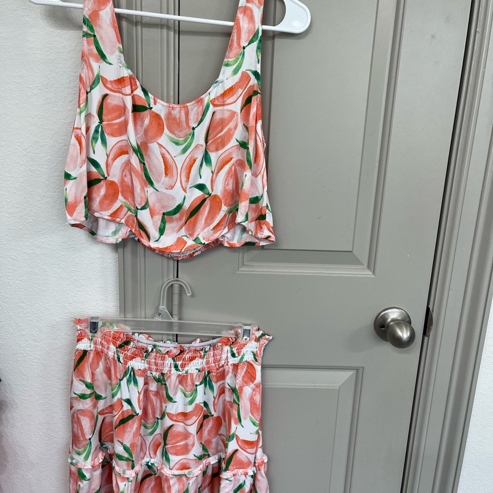 Anthropologie two piece tank crop top and skirt.